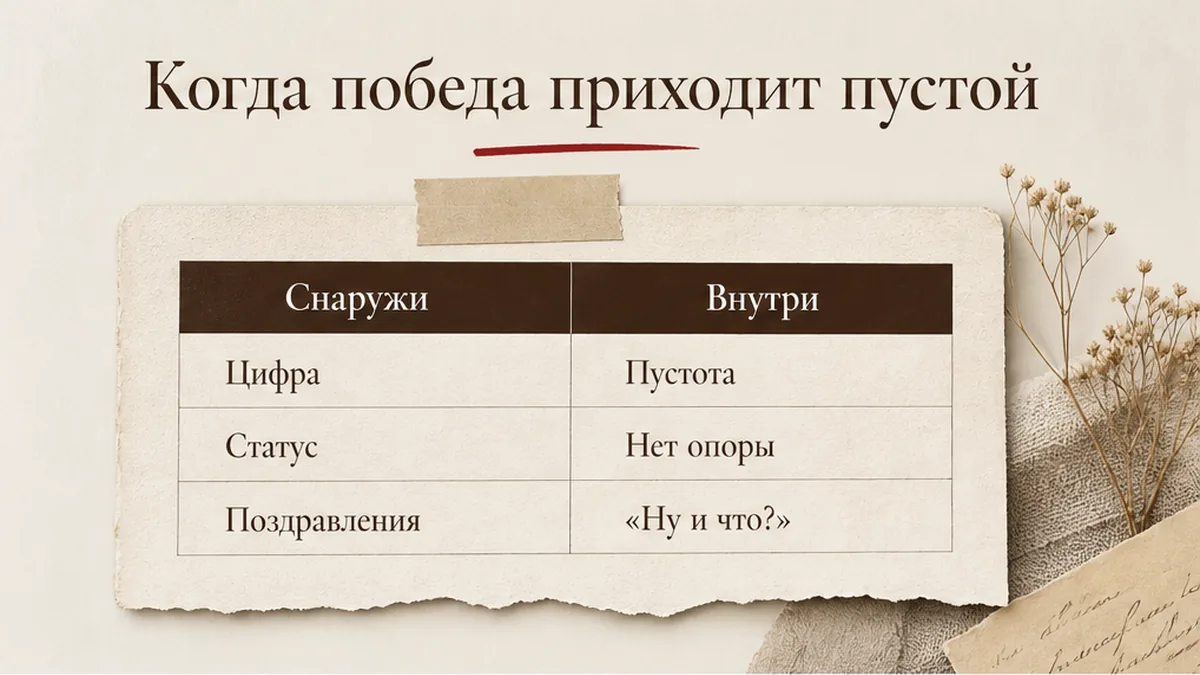 Схема: внешний результат против ощущения победы внутри