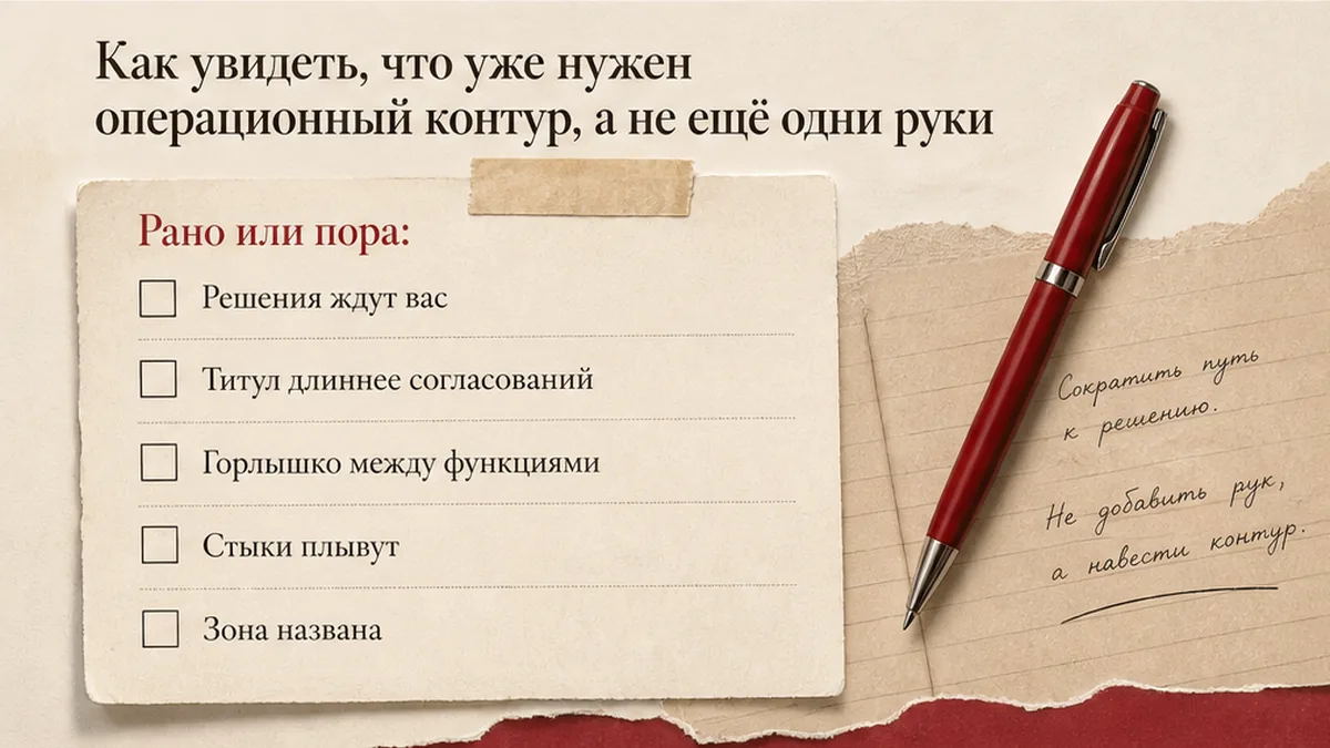 Рамка: рано нанимать спасителя в хаос или уже пора собирать операционный контур