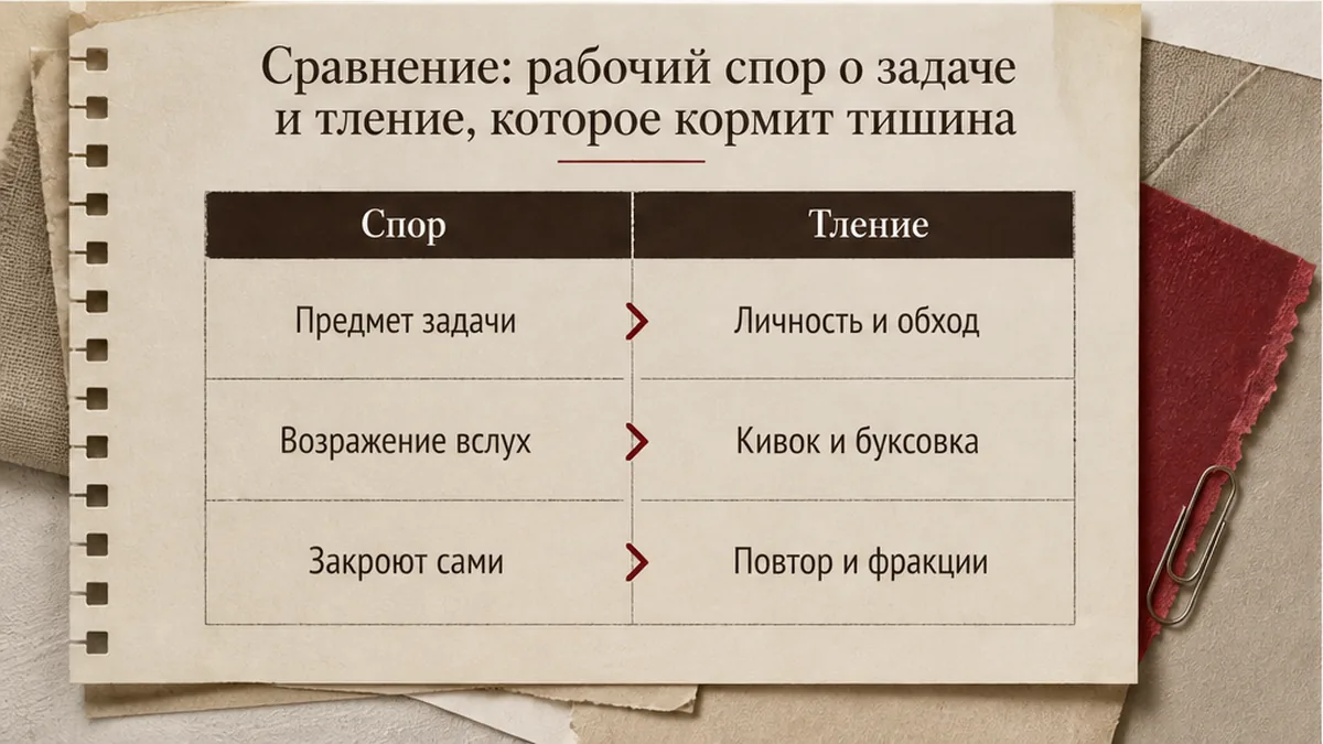Сравнение рабочего спора о задаче и тлеющего конфликта, который держит тишина
