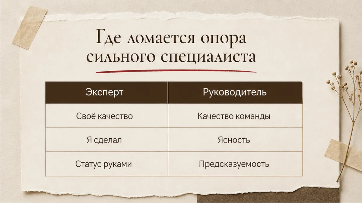 Таблица: опора эксперта на своё качество против опоры руководителя на качество команды