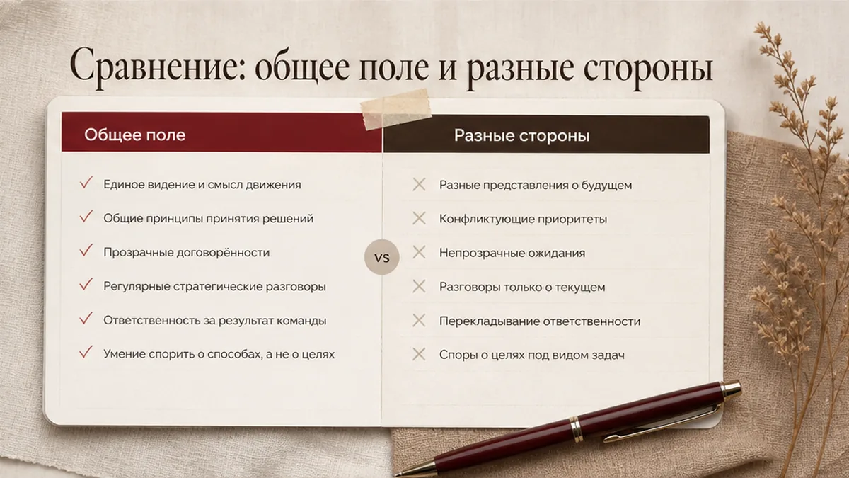 Чеклист: Сравнение: общее поле и разные стороны