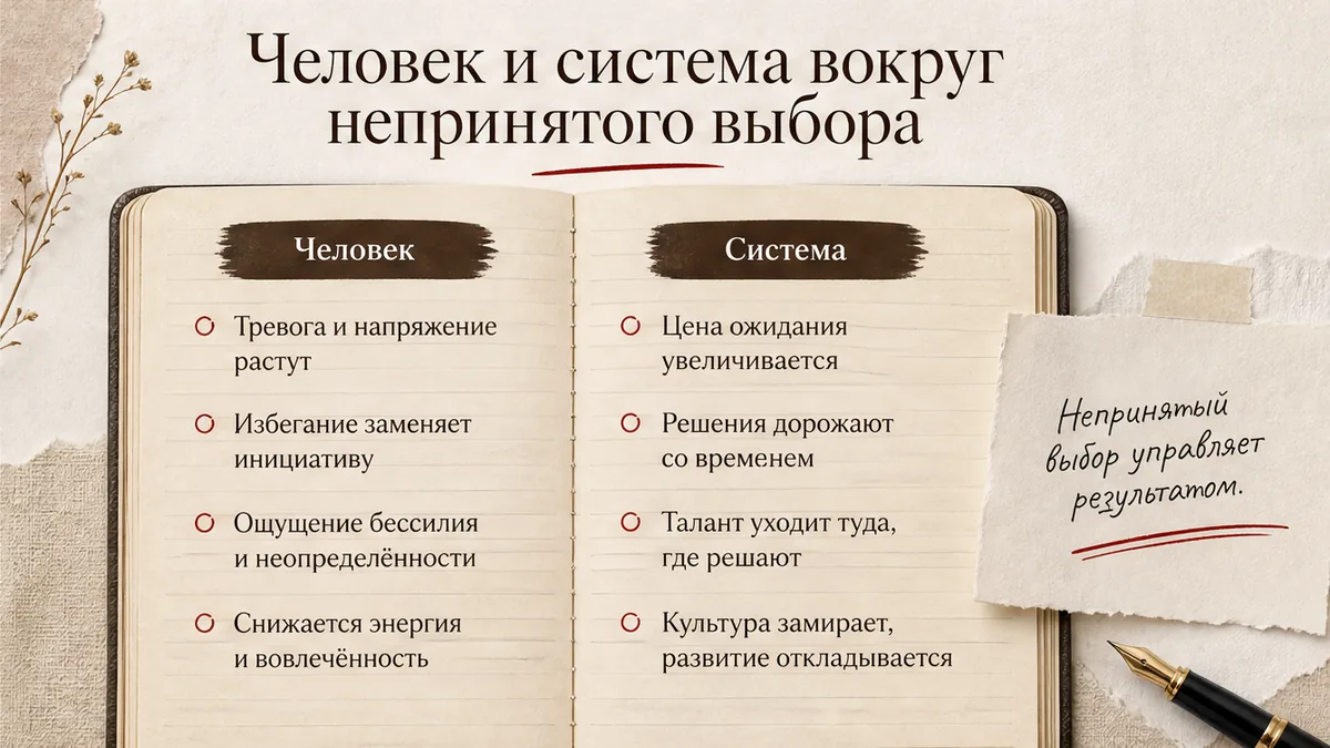 Карточка: человек и система вокруг непринятого управленческого выбора