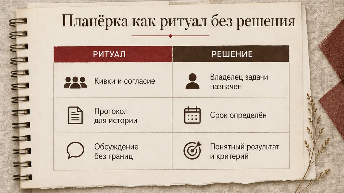 Схема / шаги: Планёрка как ритуал без решения