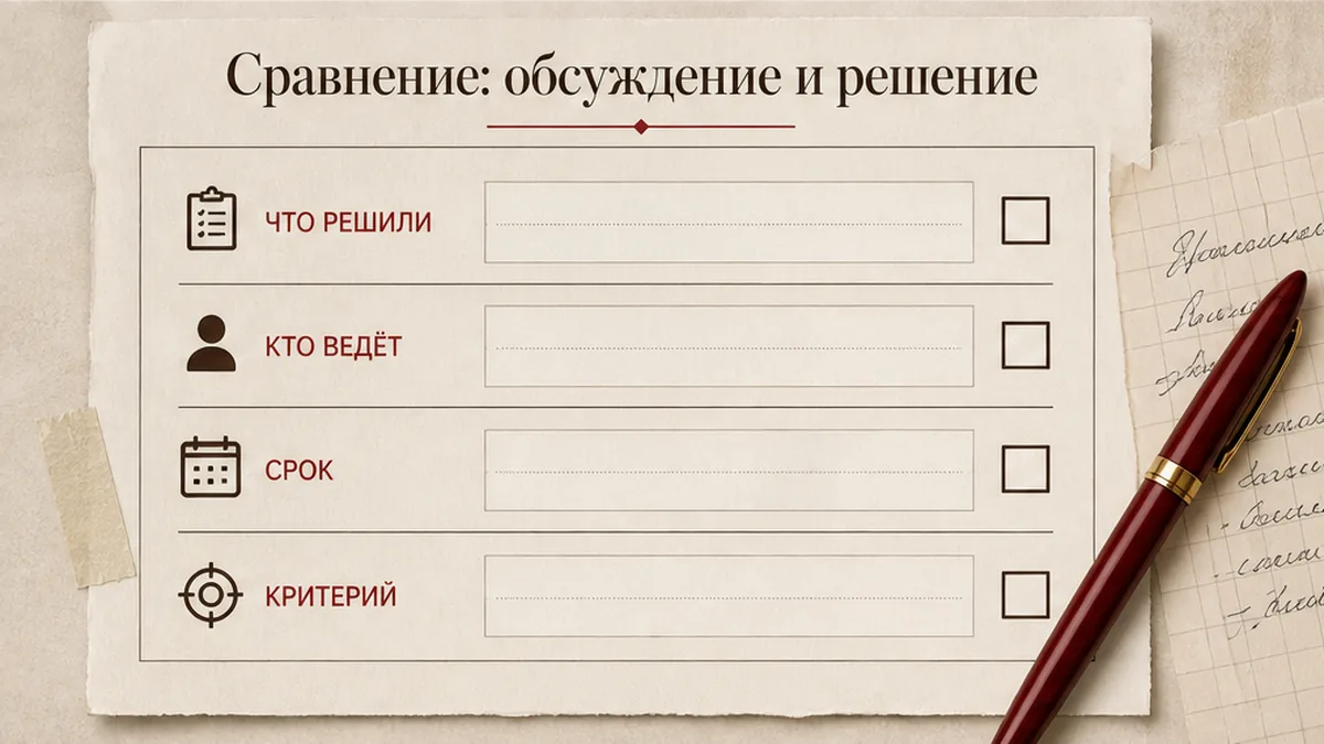 Чеклист: Сравнение: обсуждение и решение на одной встрече