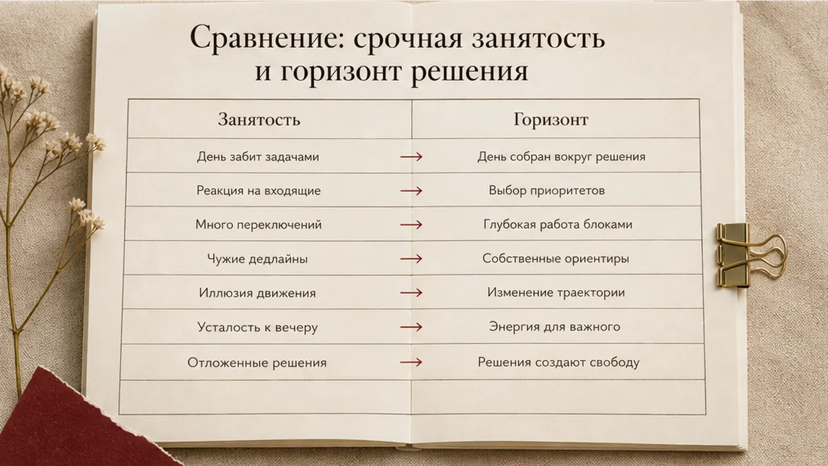 Сравнение: срочная занятость кормит статус, горизонт решения требует названного отказа